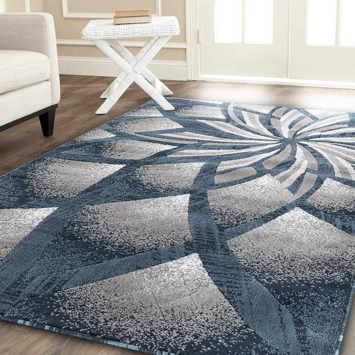 Brand New Blue Abstract Modern Area Rug Size 5x7