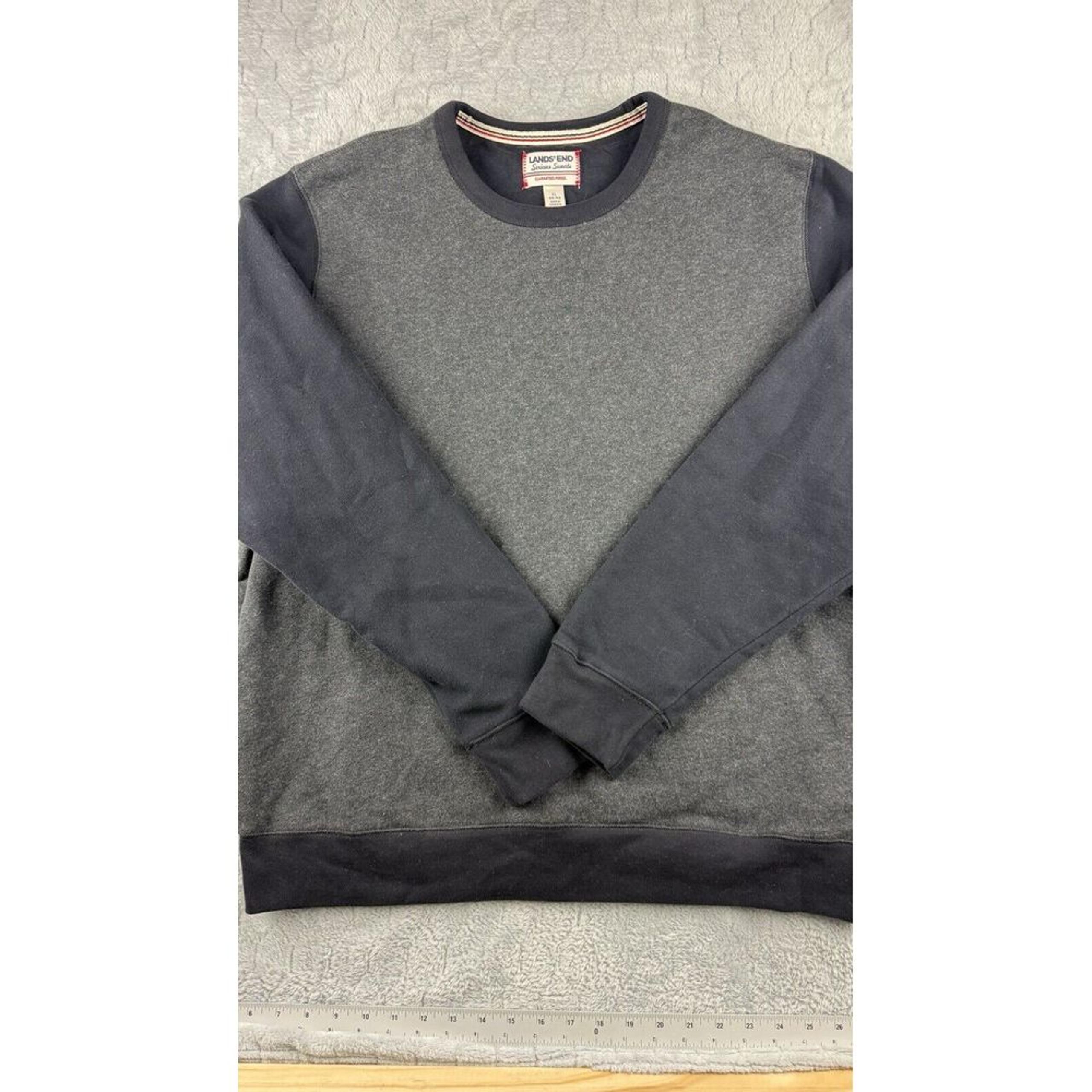 Land's End Serious Sweats Long Sleeve Pullover Blue/Gray Men's XL (46-48)