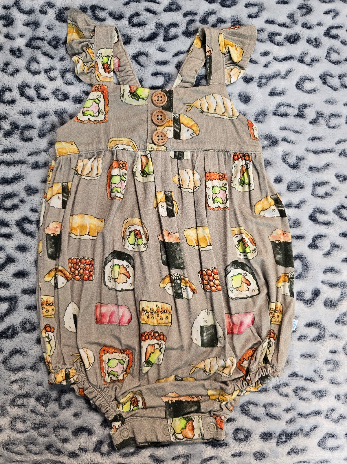 Posh Peanut Ruffled Cap Sleeve Bubble Romper- Sushi Mushi 18-24 M