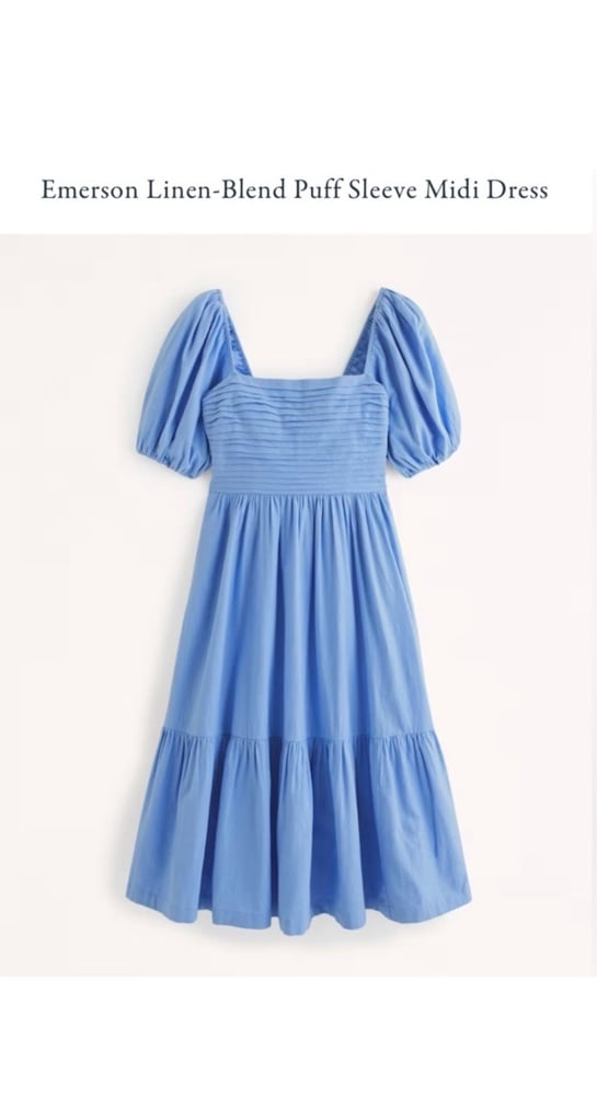 The A&F Emerson Linen-Blend Poplin Puff Sleeve Midi Dress NWT