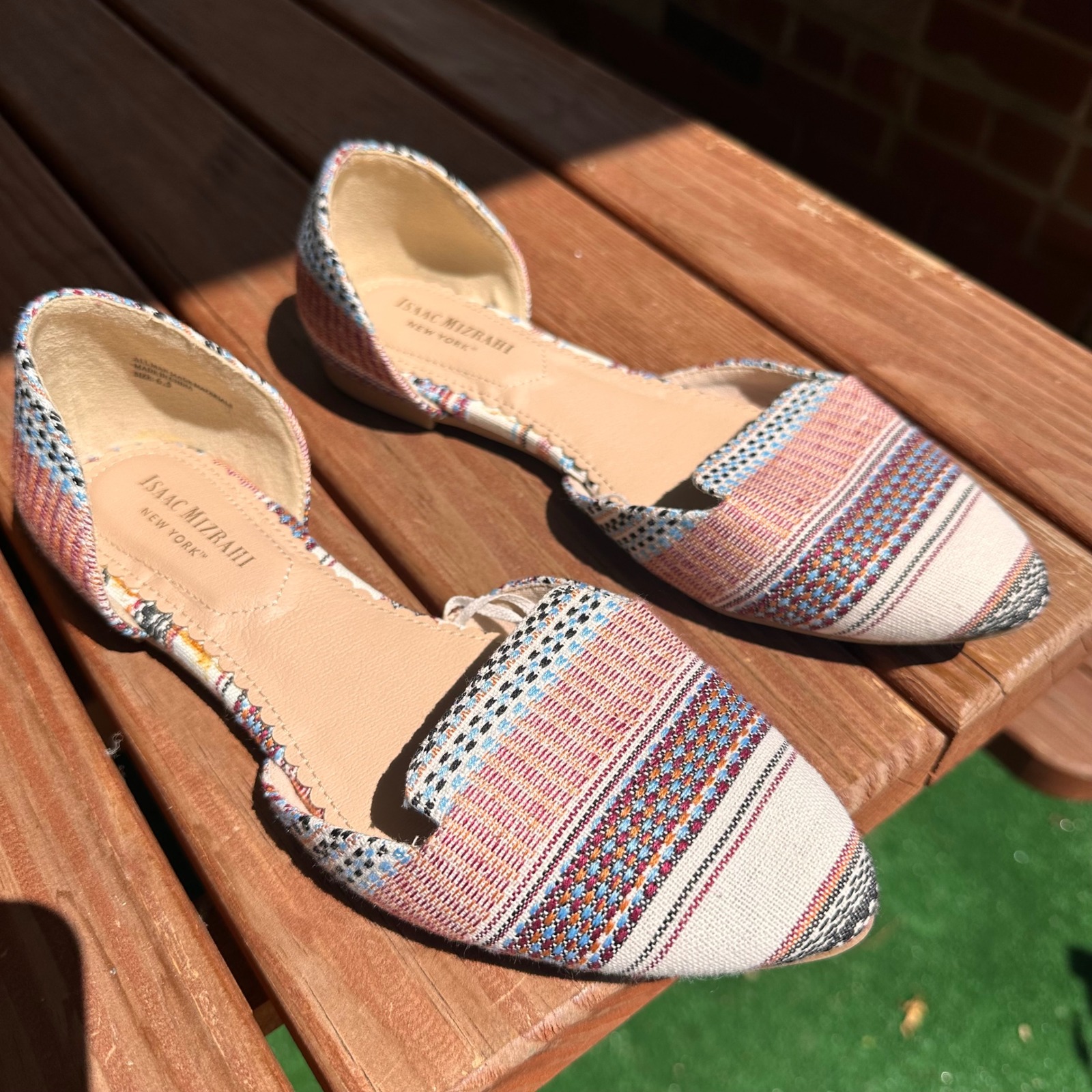 Isaac Mizrahi Pointed Toe D'Orsay Flats Woven Slip On Shoes Multi 6.5