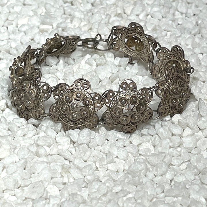Vintage Ornate Silver-Tone Filigree Link Bracelet