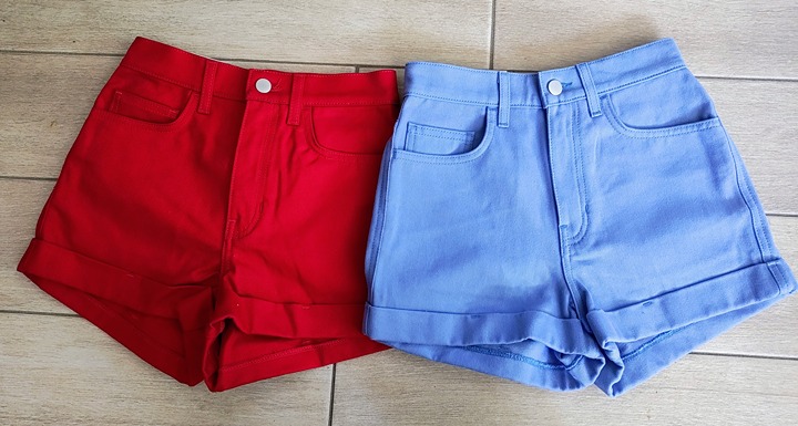 Size 24 American Apparel Jean shorts. Red and blue. New with tags.