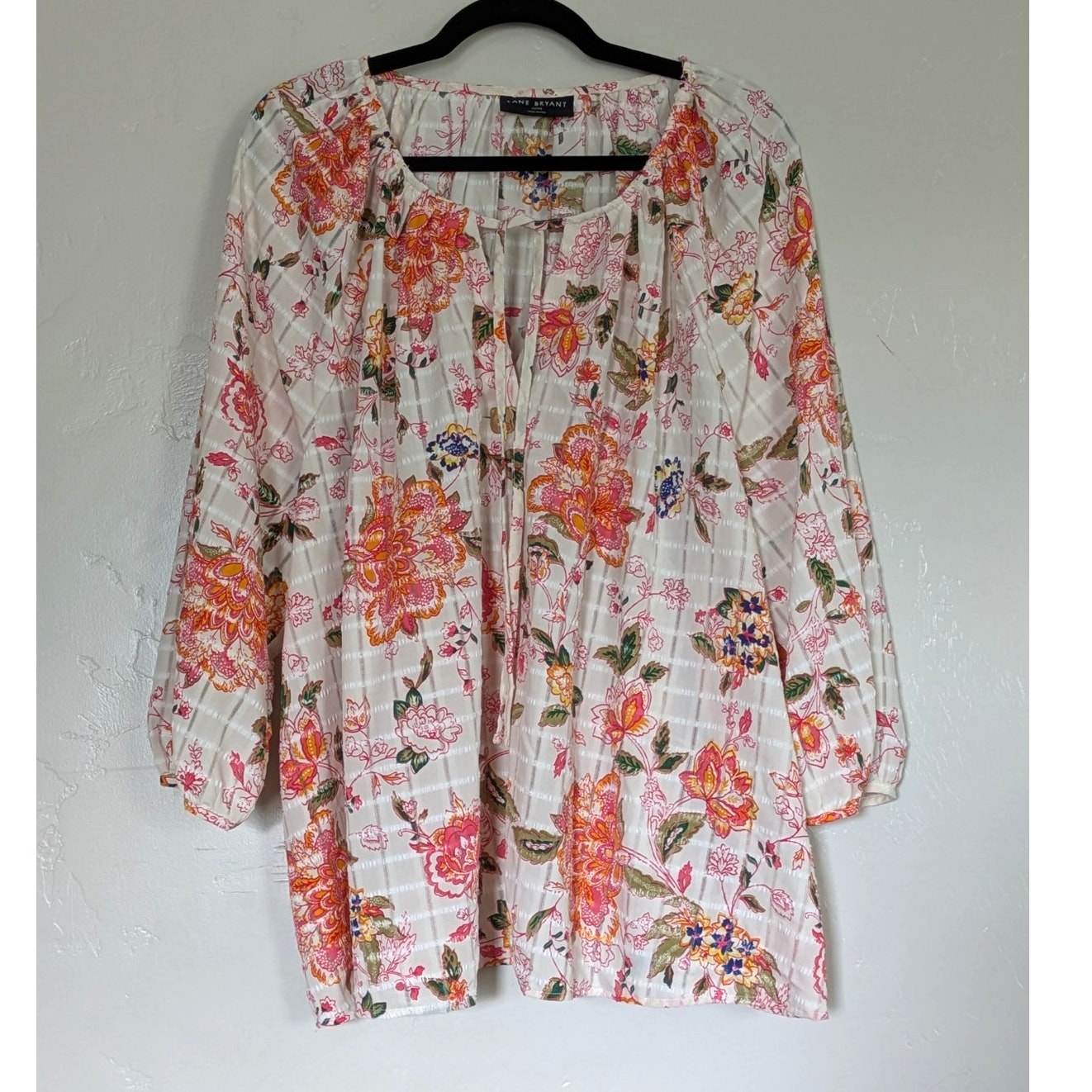 Lane Bryant Blouse Womens 22/24 Floral Flowy Shirt Boho Tunic Peasant Romantic
