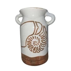 Nuckolls Seashell Nautilus Pampilius Large Pottery Urn Vase With Handles Glazed