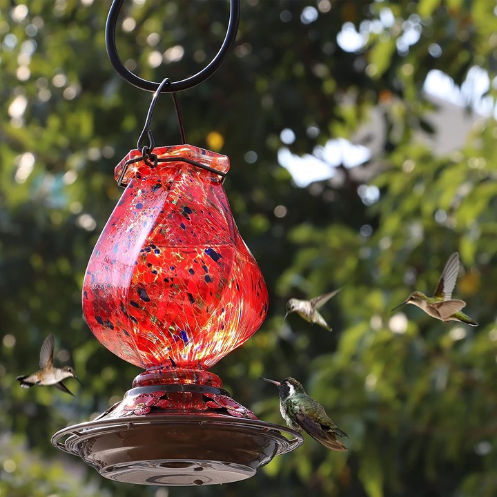 BOLITE Hummingbird Feeder, Hand Blown Glass Hummingbird Feeders for Outdoors Han