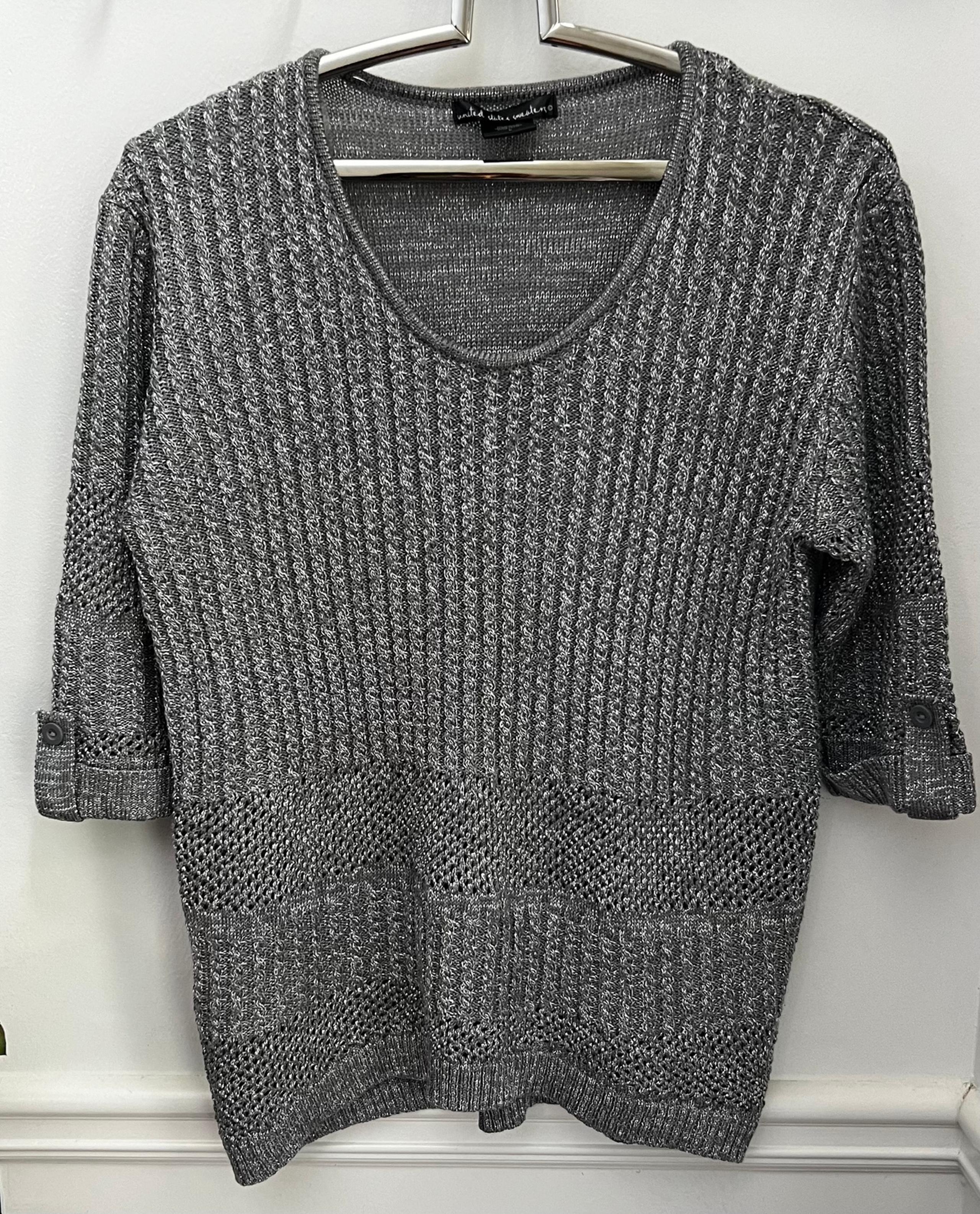 United States Sweater Womens Gray Mesh Sweater Long Sleeve Size L