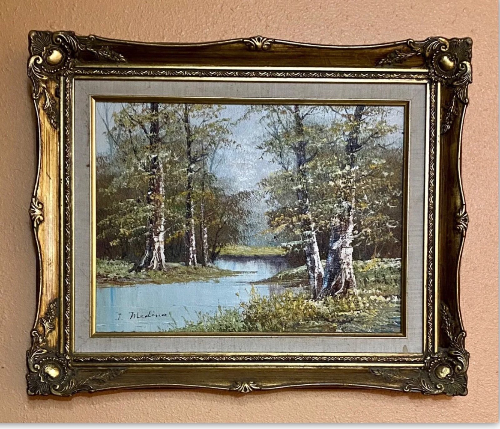 Vintage Art shops Oil Painting Signed J. Medina of Cotopaxi Ecuador