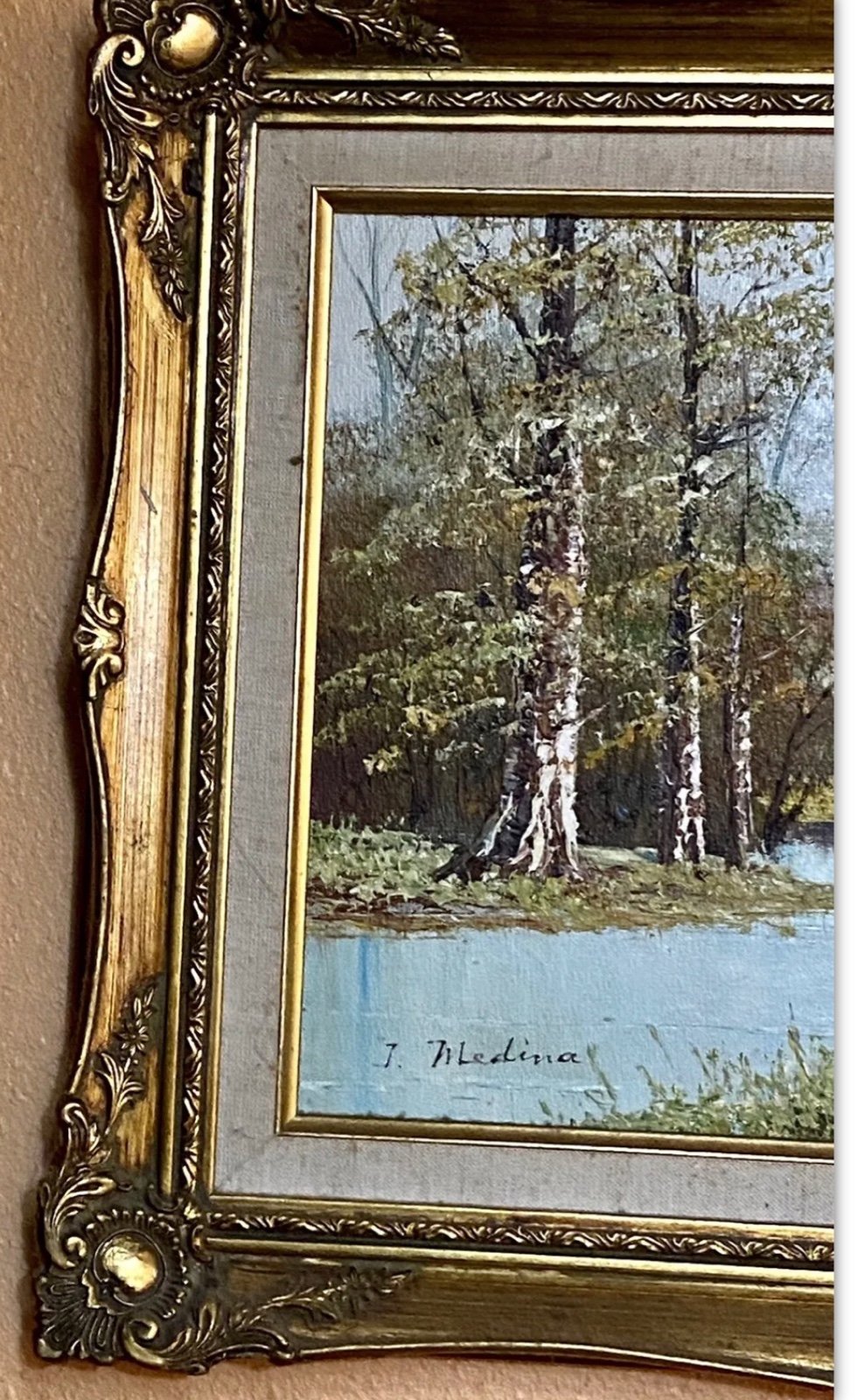 Vintage Art shops Oil Painting Signed J. Medina of Cotopaxi Ecuador