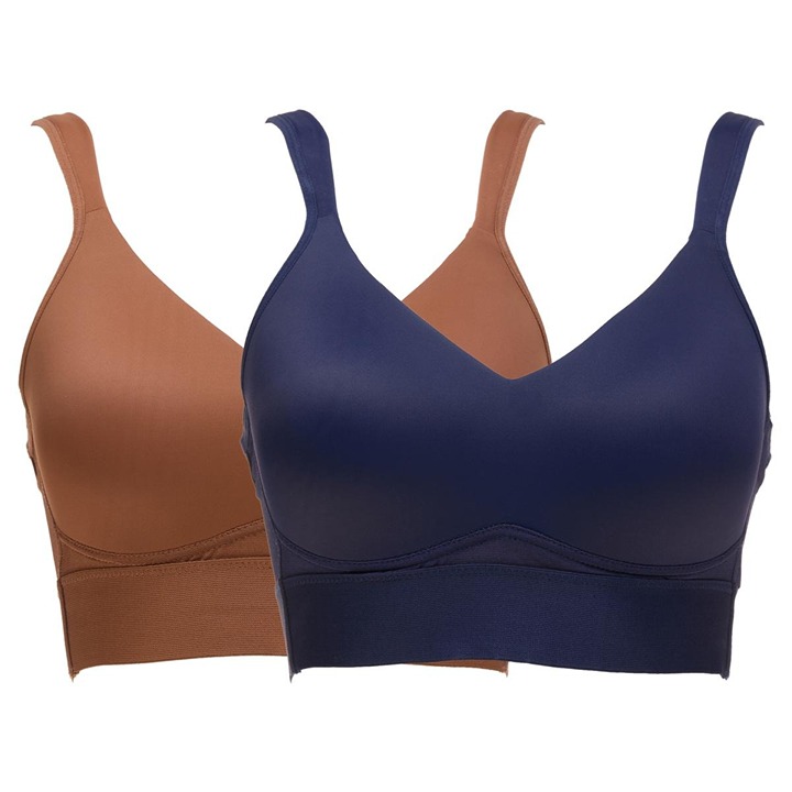 Rhonda Shear 2Pk Molded Cup Bra Wrap Back Size Large Mahogany Midnight Navy 606.