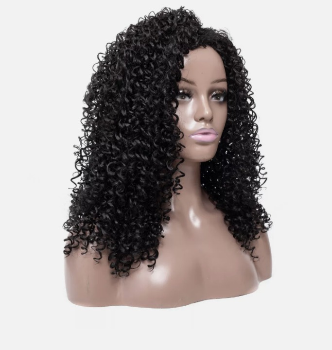 Kinky Curly Black Synthetic Wigs Heat Re
