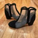 Cecelia black ribbed cream mesh chunky pumps