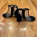 Cecelia black ribbed cream mesh chunky pumps
