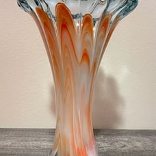 Vintage Mid-Century Italian Murano Orange Swirled Art glass vase