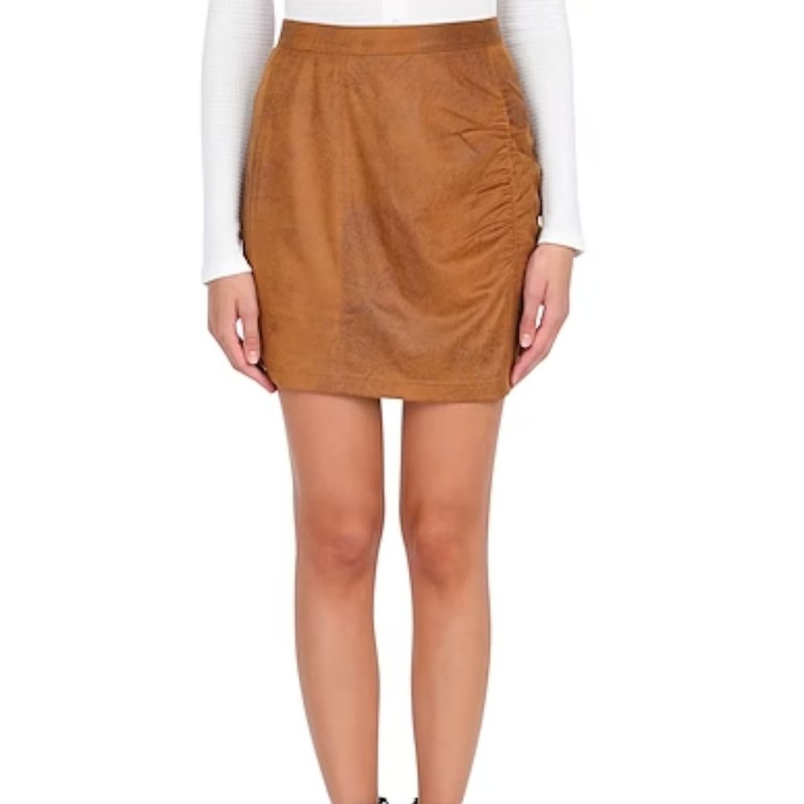 Free People Rumi Ruched Mini Skirt Camel Faux Leather Size Large