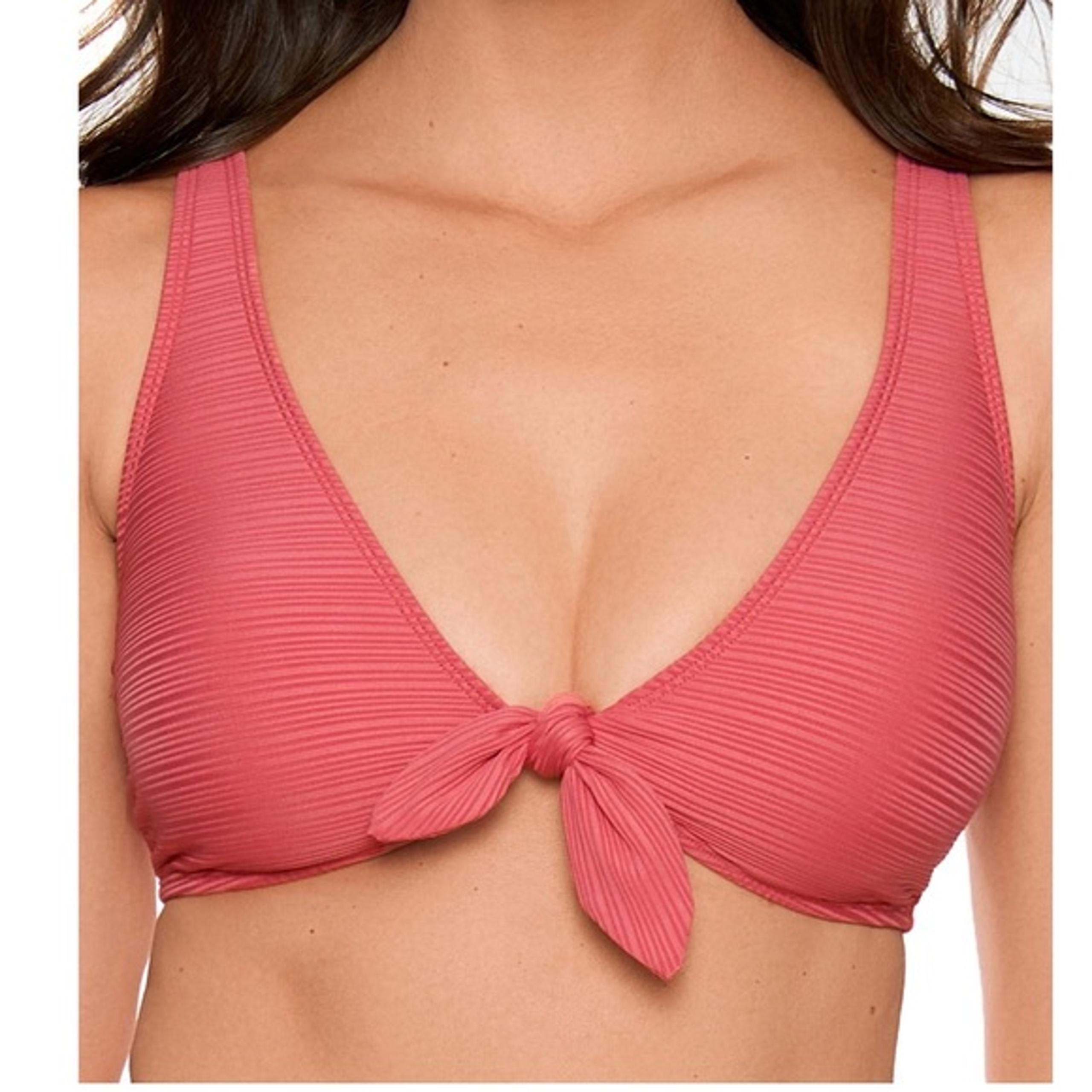 Time and Tru Women’s Tie Front V-Neck Rose Dust Ribbed Bikini Swimsuit Top NWT M