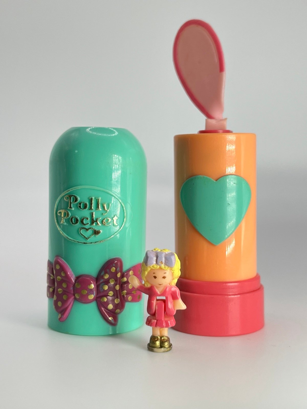 Vintage Polly Pocket 1992 Pop Up Teal Bow - Complete