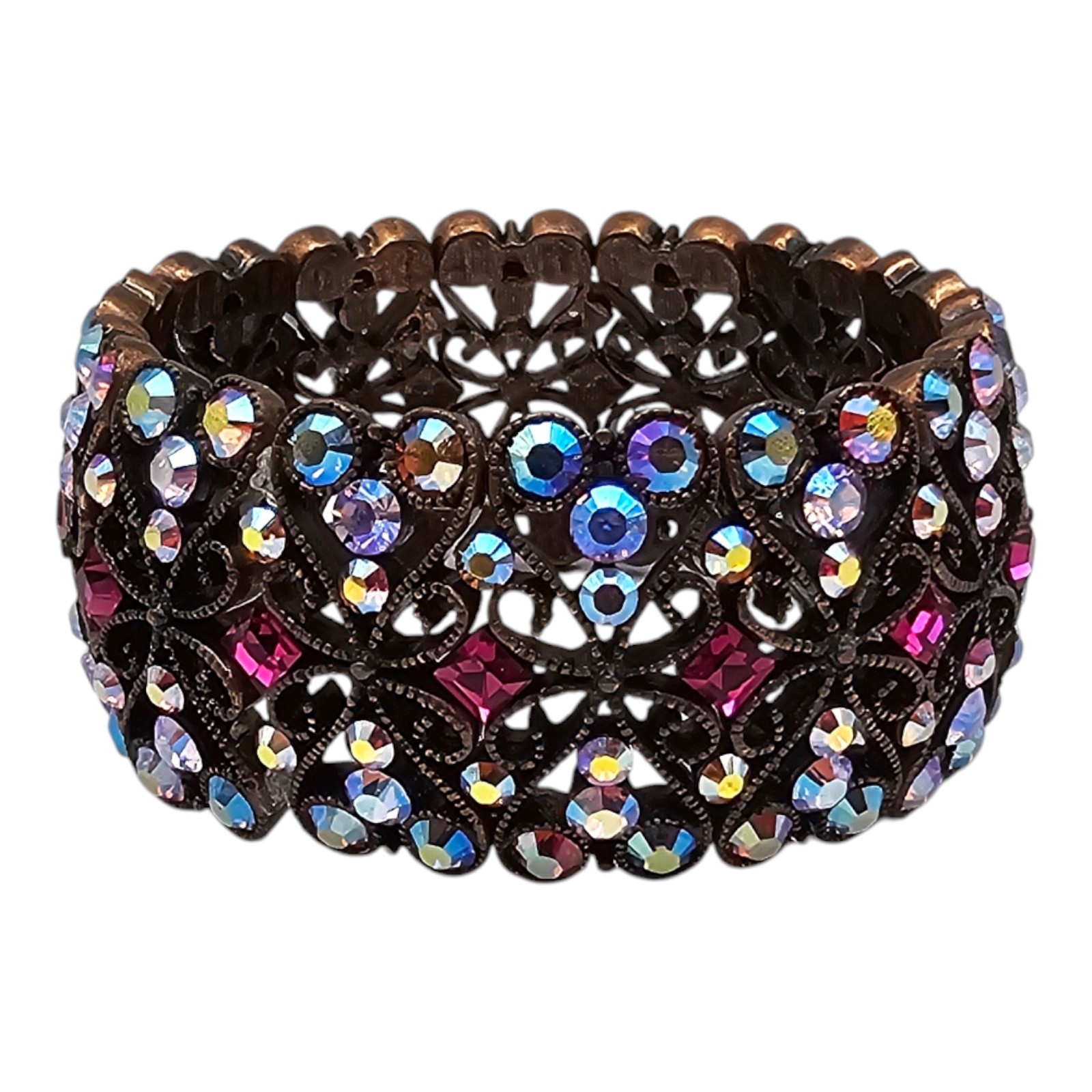 Joan Rivers Aurora Borealis Rhinestone Stretch Bracelet Pink & Goldtone Stones