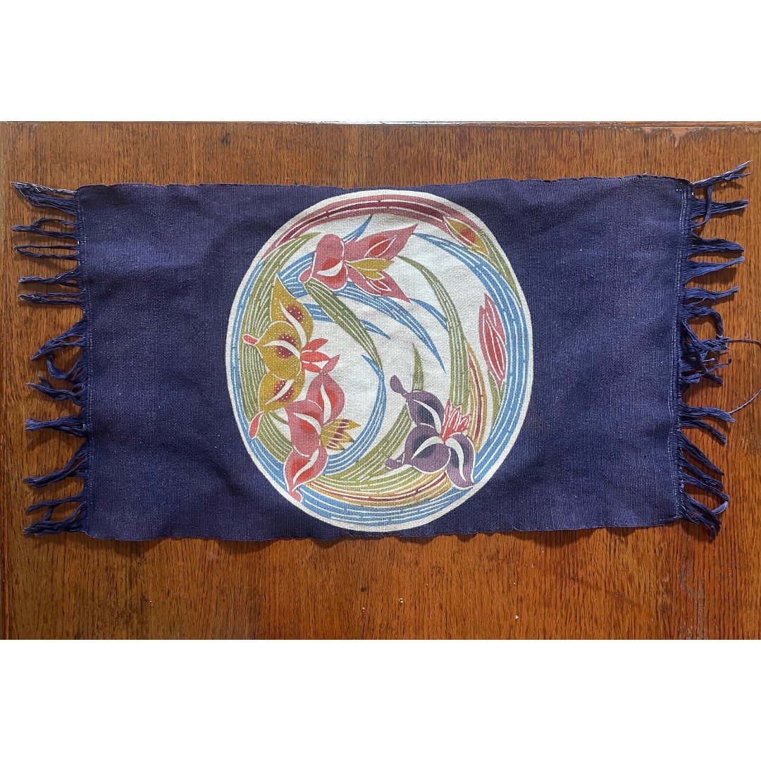 Vintage Blue Floral Batik Wall Hanging Table Runner 30 x 15
