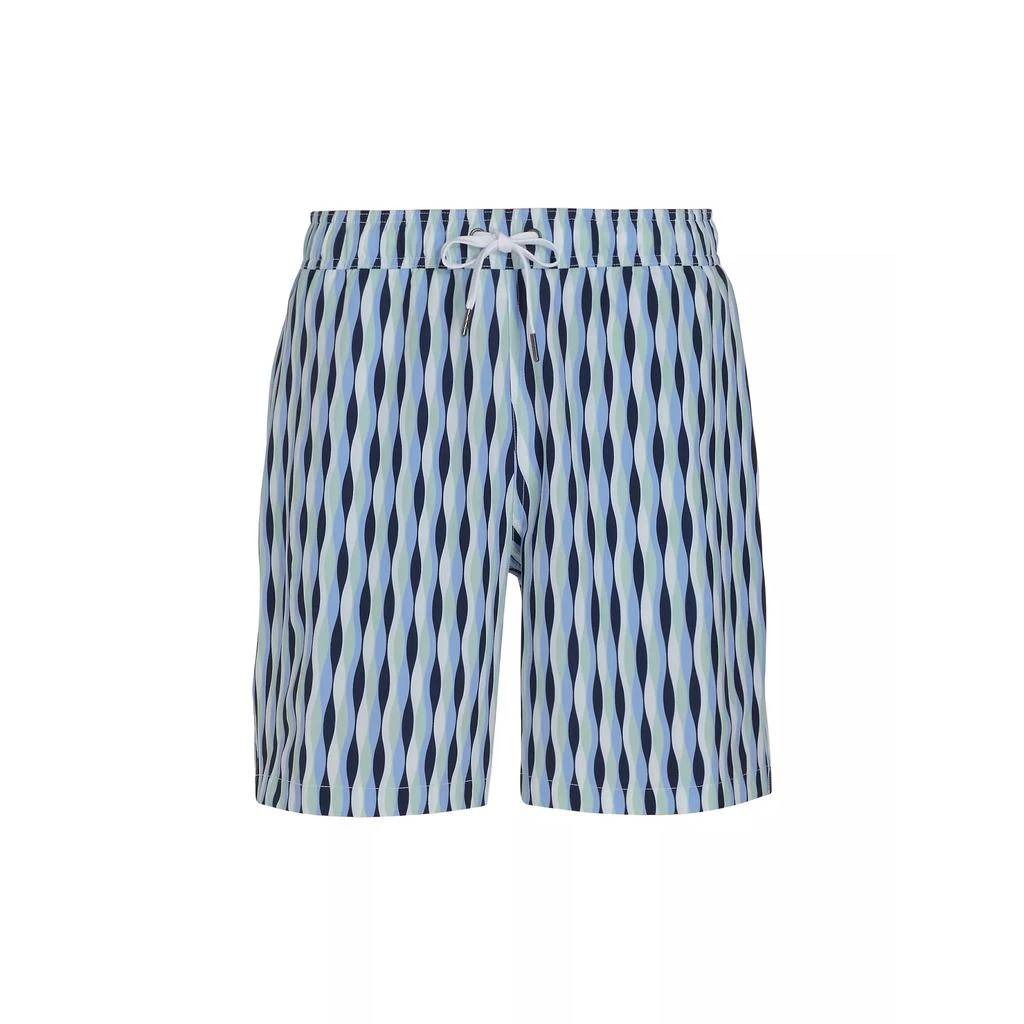 Saks Fifth Avenue Swim Trunks Braided Stripe Blue Wave Elastic Swim Shorts Small