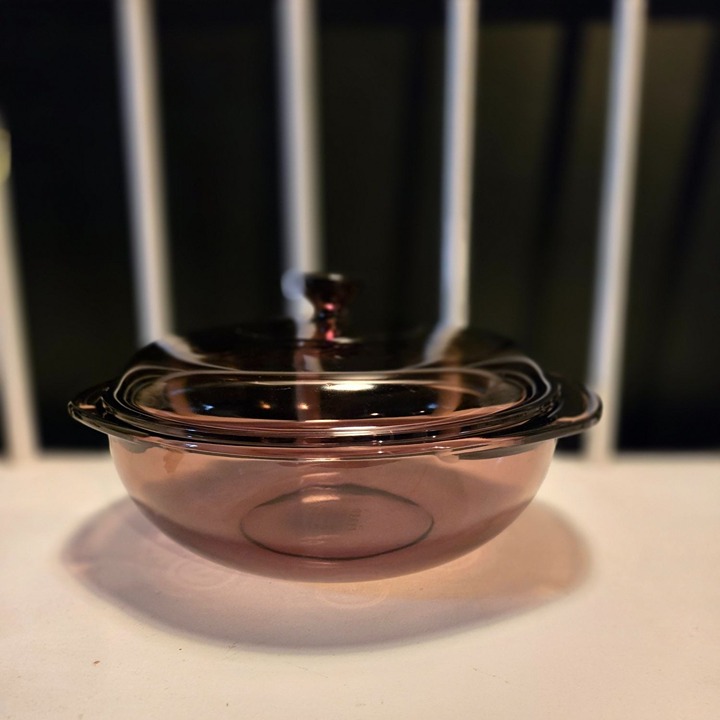 Vtg Corning Visions Amber Glass Casserole Dish W/ Lid 2 Quart Oven-Safe Cookware