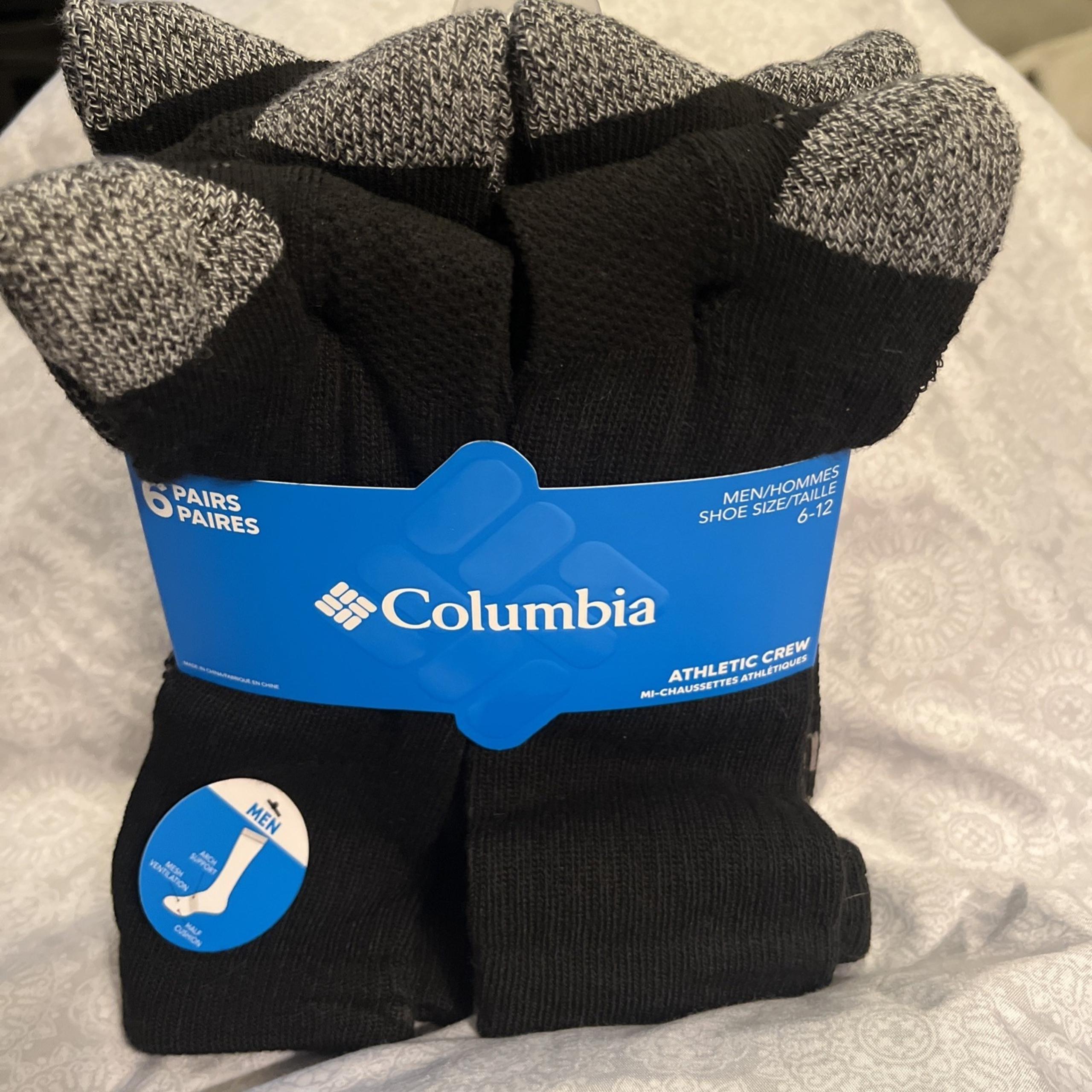 Men's Columbia Athletic Crew Socks 6 Pairs Six Pack Black Gray Shoe Size 6-12