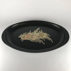 Vintage Couroc Seashell Serving Tray Oval Inlaid Metals Artisan Made California