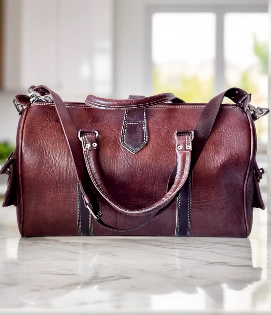 Handcrafted Genuine Leather Duffle Bag – Vintage Travel & Weekend Bag