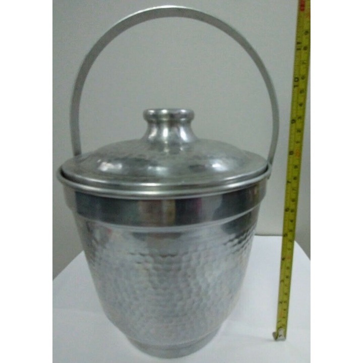 VINTAGE Hammered Silver-tone Italian Ice Bucket Dimpled Effect Barware