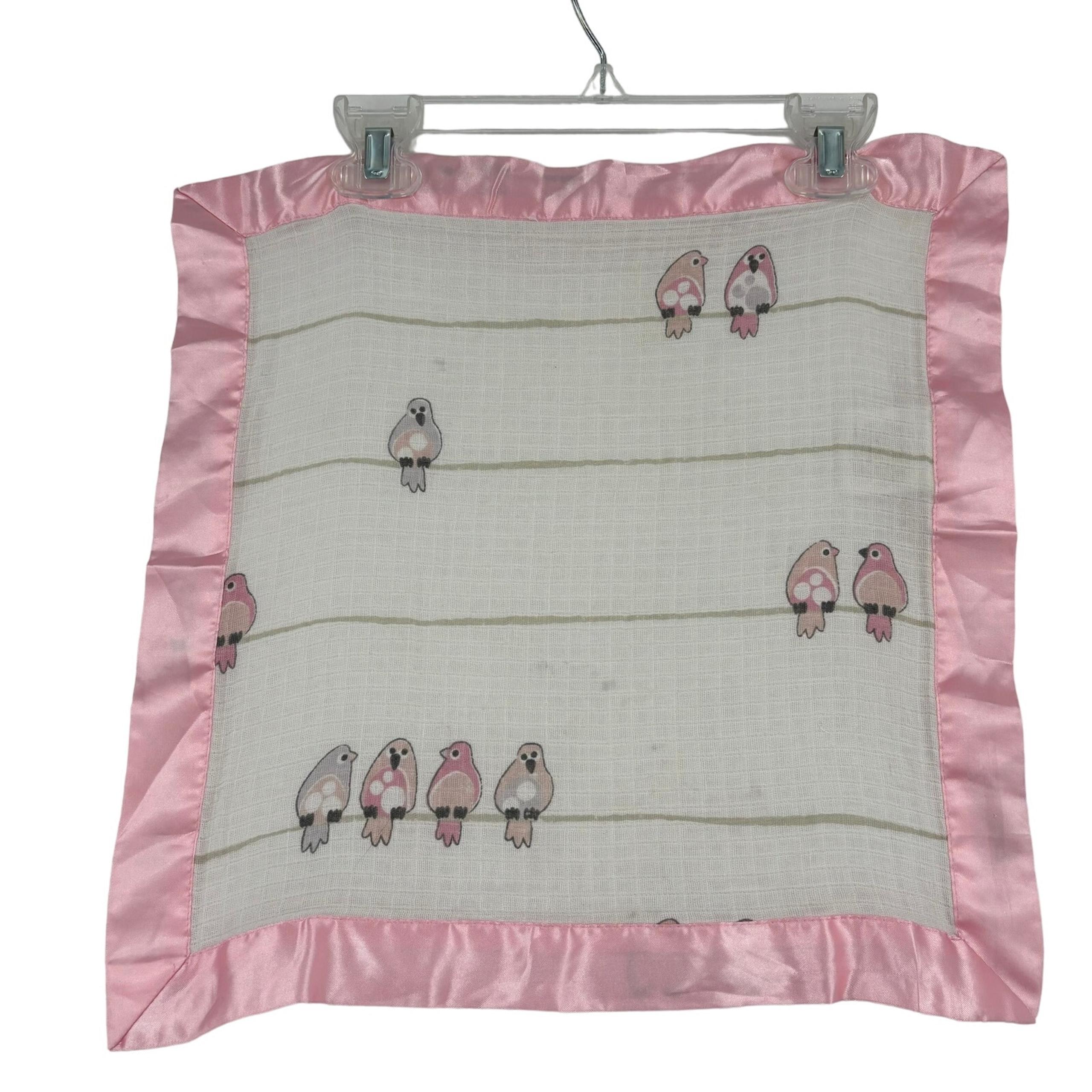 Aden + Anais Birds On A Wire Lovey Pink Satin Trim Cotton Muslin Satin 15 Inch