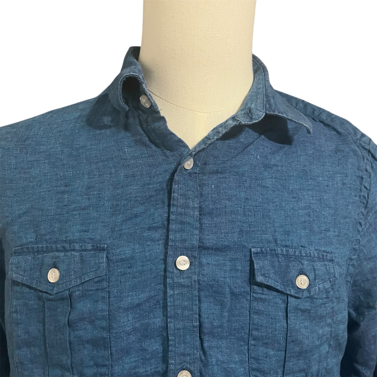 Baird McNutt | Men's Blue 100% Linen Murano Slim Fit Button Down Sz L