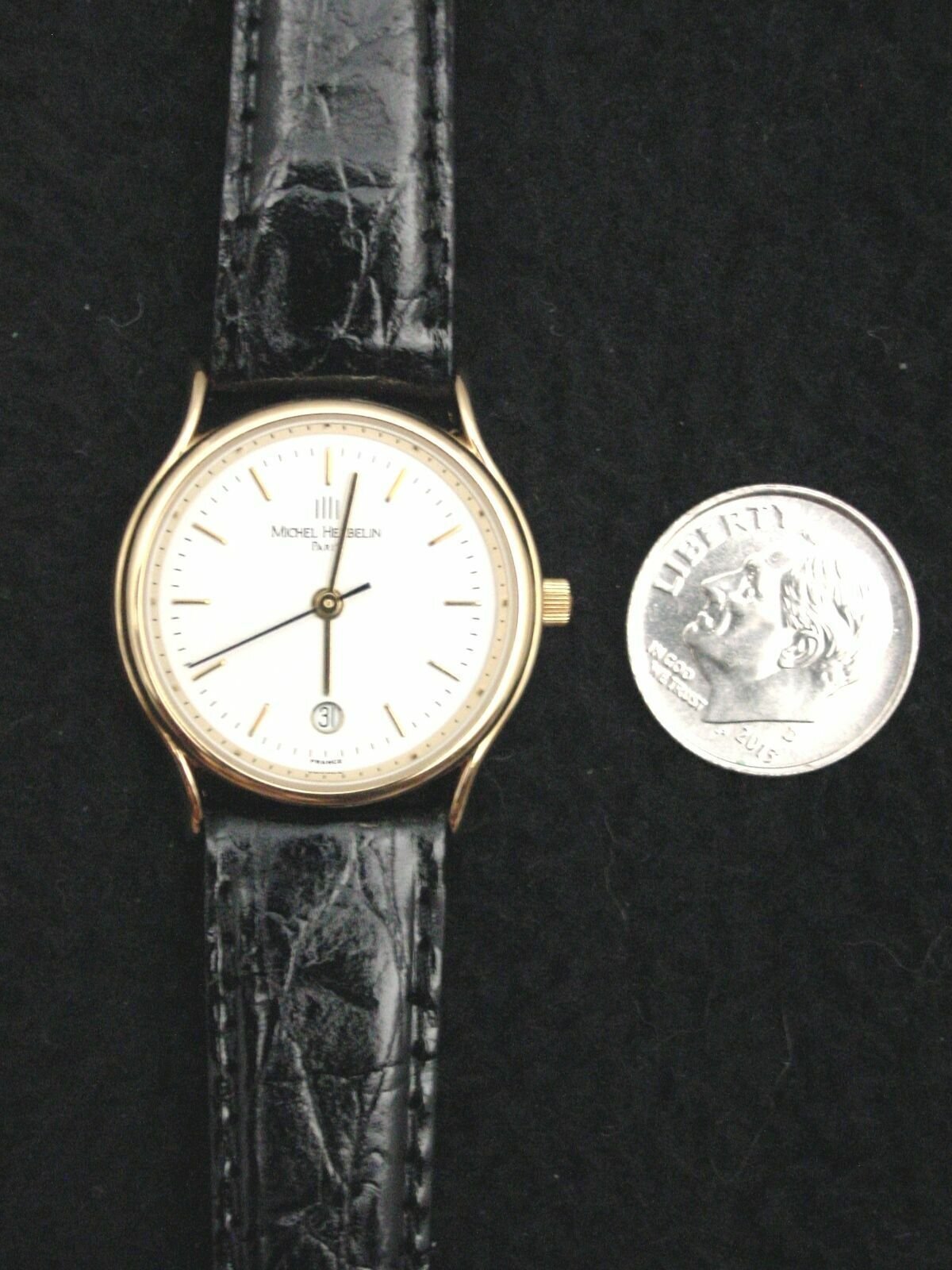Wristwatch, Lady's, Michel Herbelin Gold Leather ETA Swiss 7 Jewel French