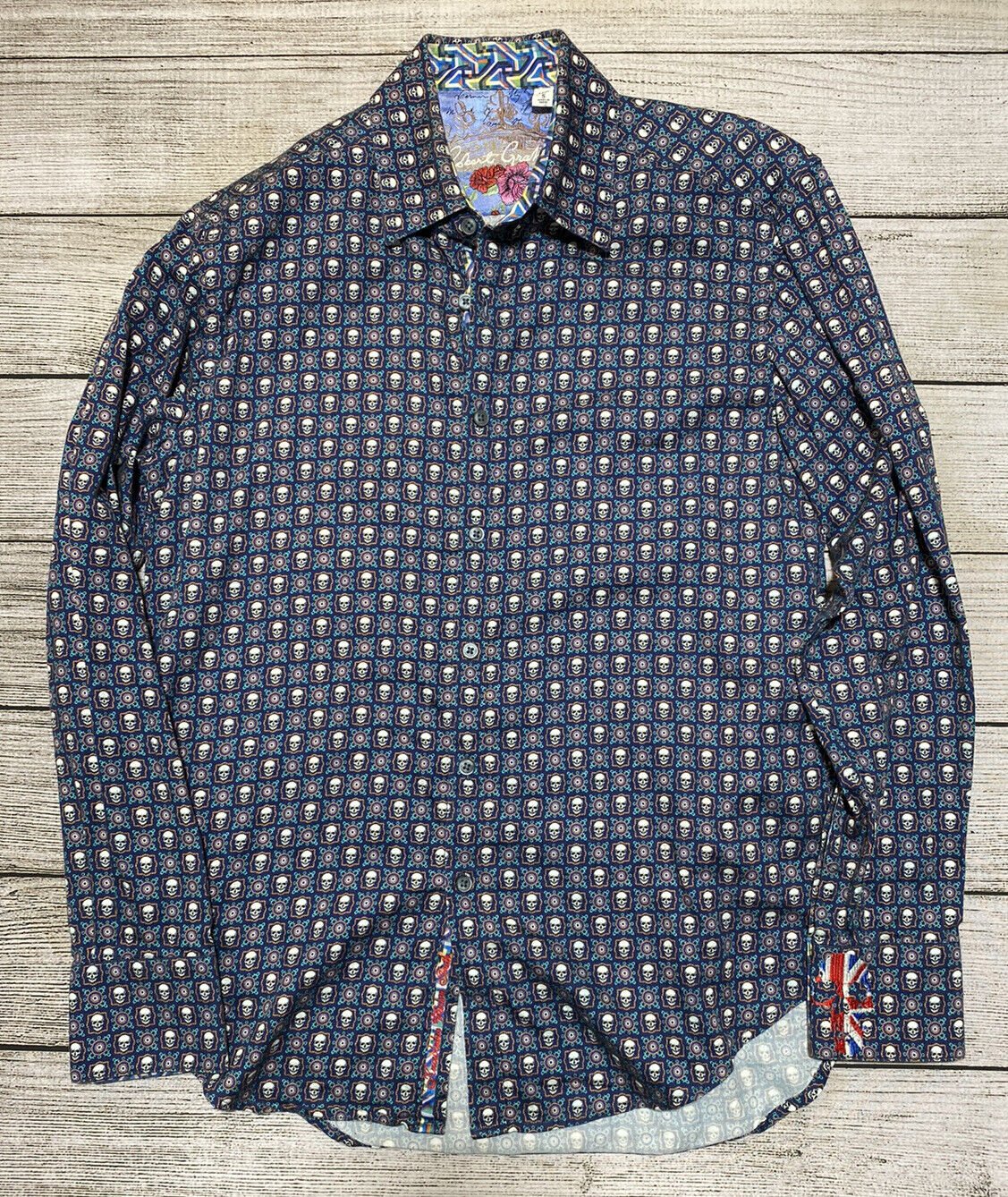 Robert Graham Men S Skull British Embroidered Shirt Flip Cuff Skulls Black Blue