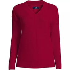 NWT Lands End Mitered thick Cashmere V Neck Sweater Classic Cherry Red size M 12
