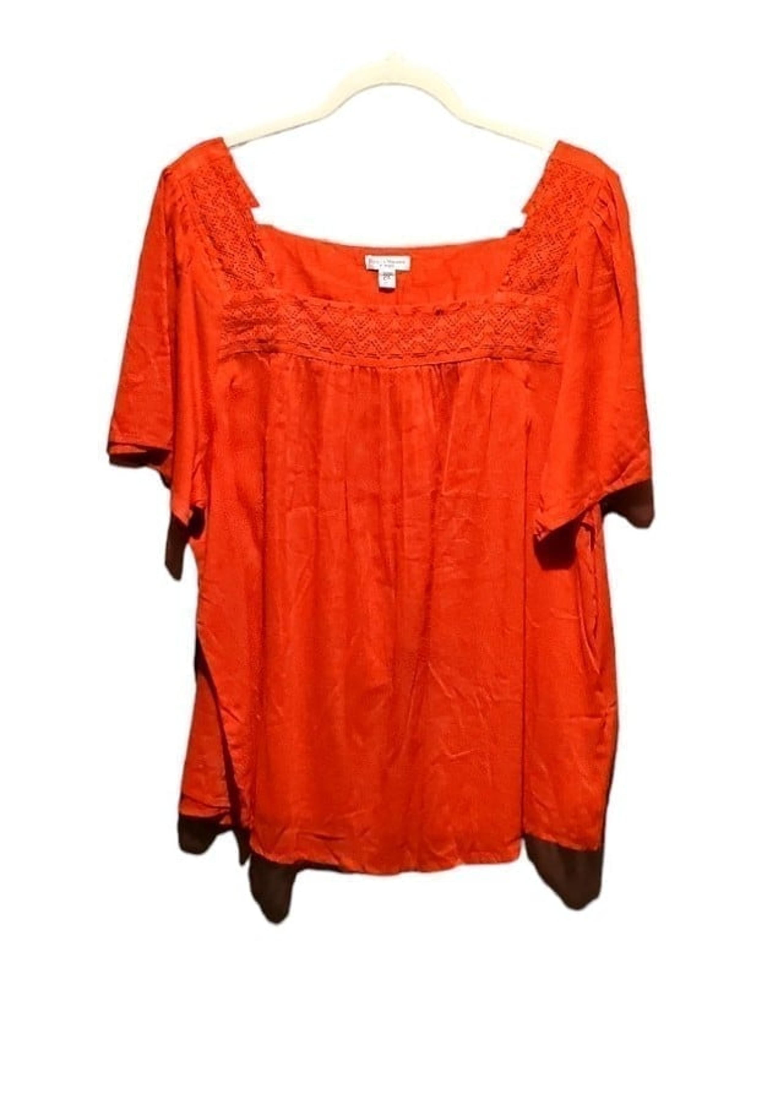 Rebecca Malone Red Blouse Cotton Smock Top Plus Size 2X Women Pullover Pre-owned