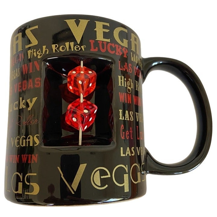 Las Vegas High Roller Craps Coffee Tea Black Moving Dice Mug Cup 14oz
