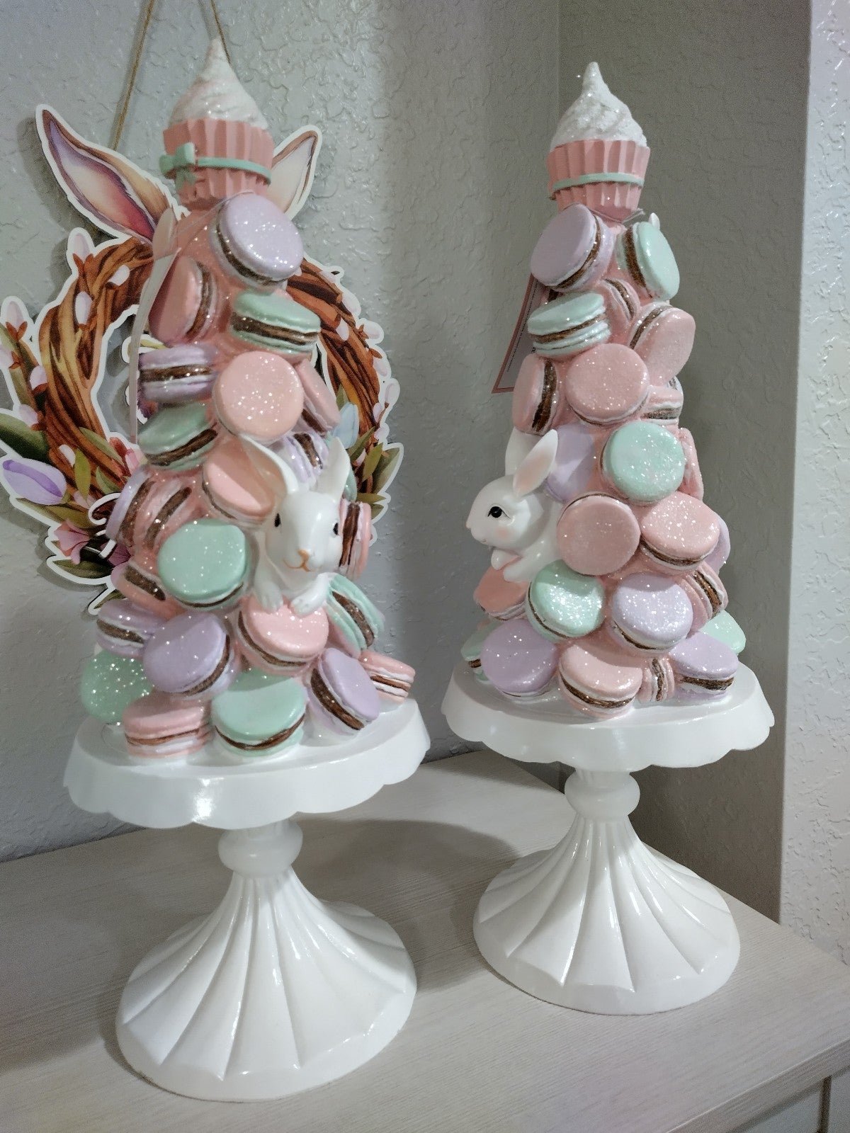 SET 2) Cupcakes cashmere Easter Bunny macaroon tree pedestal macaroons NWT