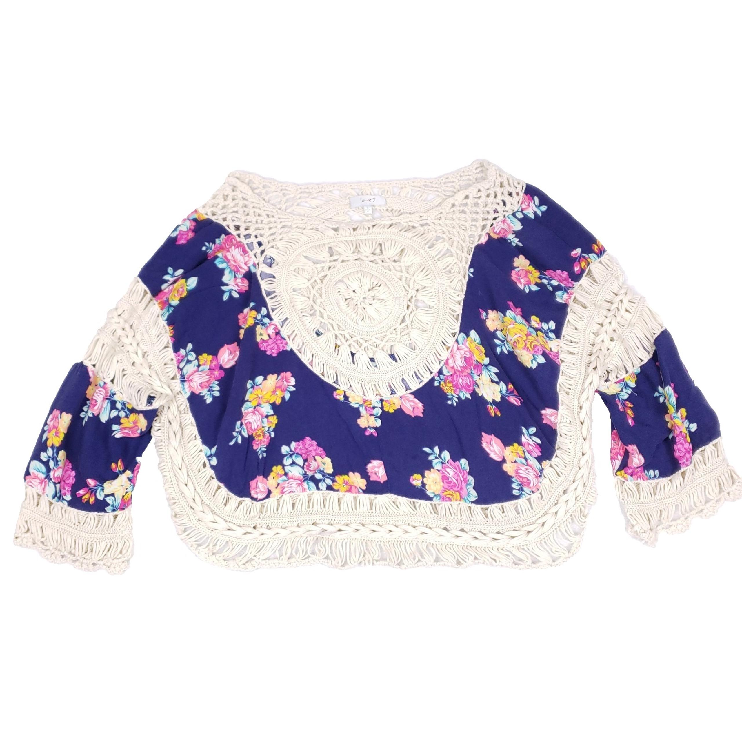 Love J Floral Crochet Crop Top Boho Large Colorful Cottagecore Festival Indie