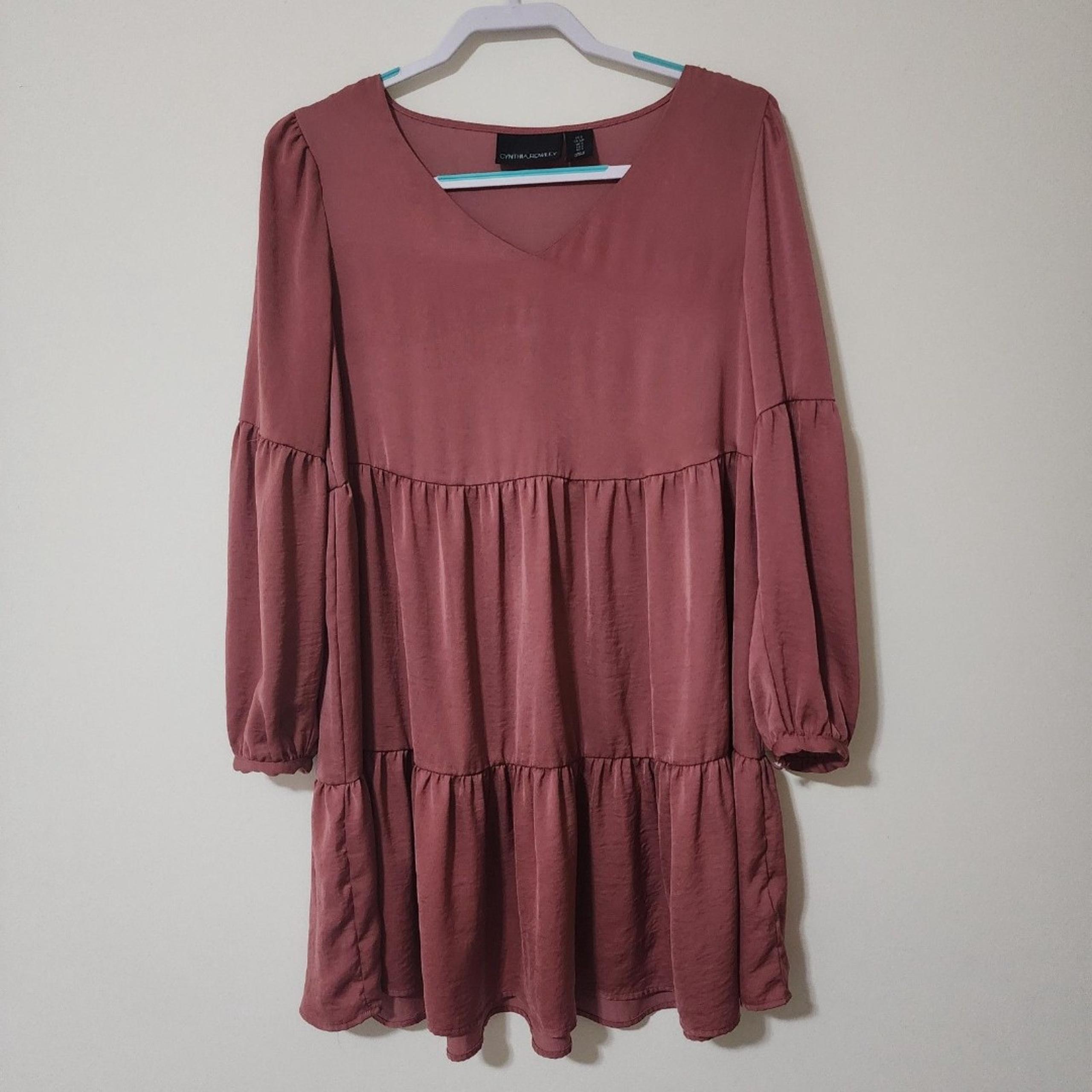 Cynthia Rowley Womens Tiered Mini Shift Dress Mauve Pink V-Neck Unlined Size S