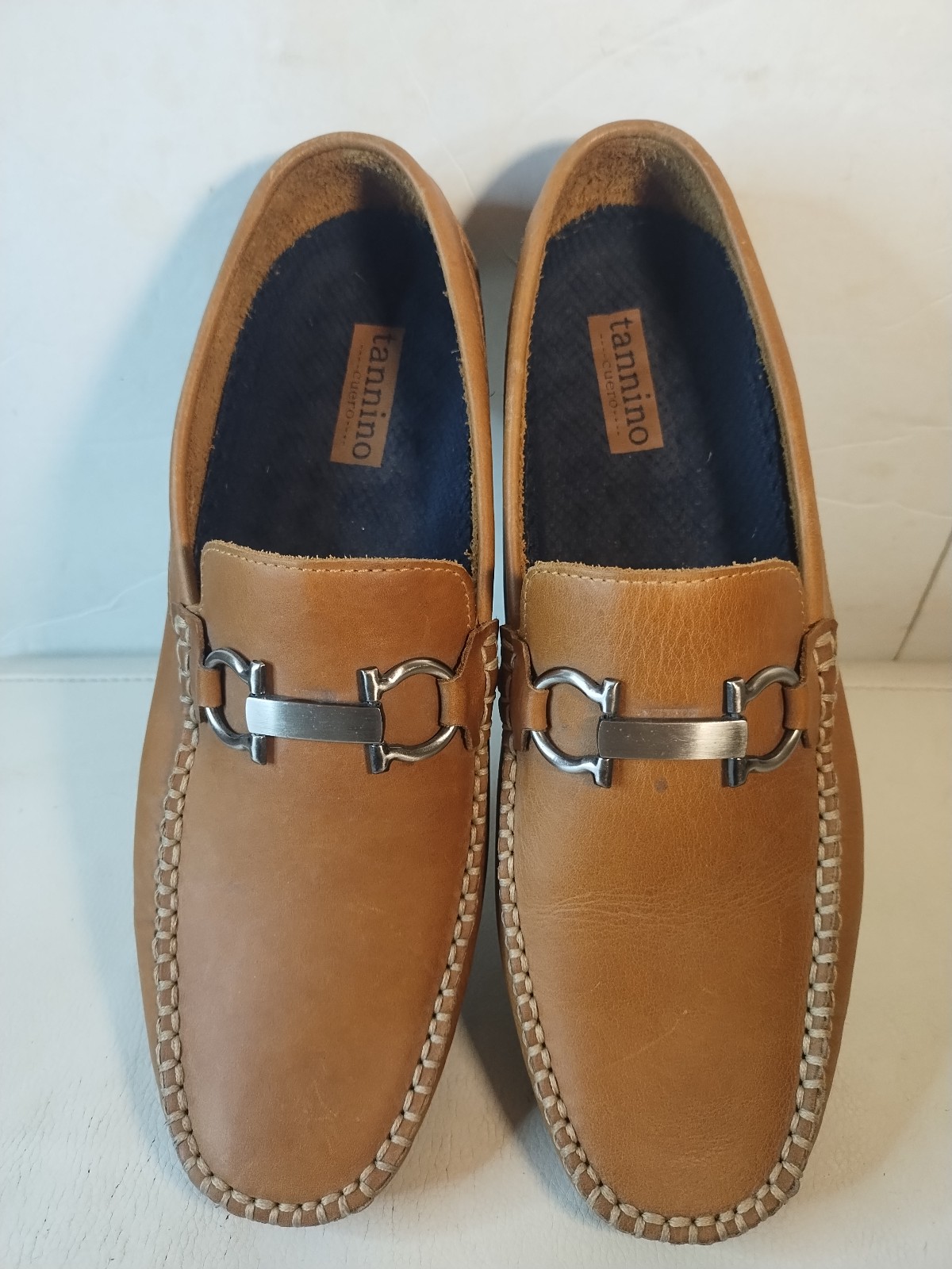 Tannino Cuero Moccasin Slip On Loafers W/Horsebit Buckle Tan MEN'S EU40 US 9.5