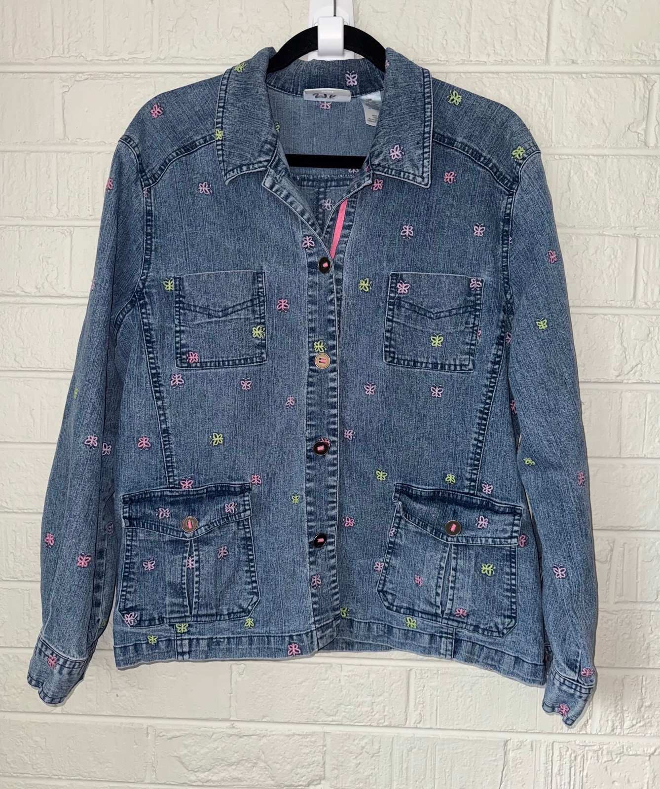 ALFRED DUNNER Denim Jacket butterfly ✨EMBROIDERY VINTAGE rare blazer 16P ✨