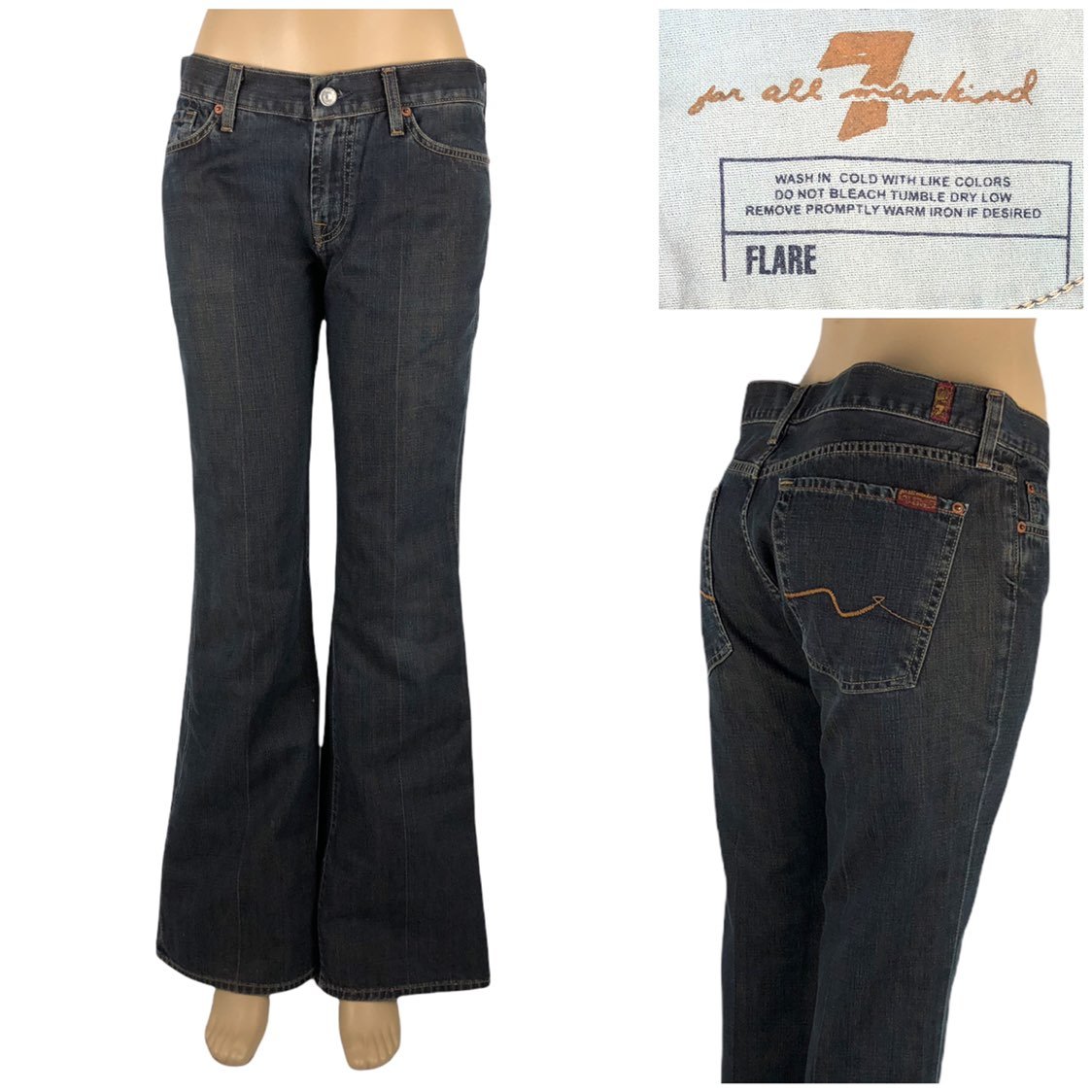 7 For All Mankind Womens 31 Jeans Flare 33 x 33 (actual) 100% Cotton Made in USA