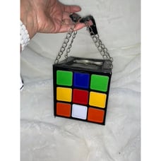 Multicolor Rubix Cube Design Handbag with Chain Strap Women's Small Bag
