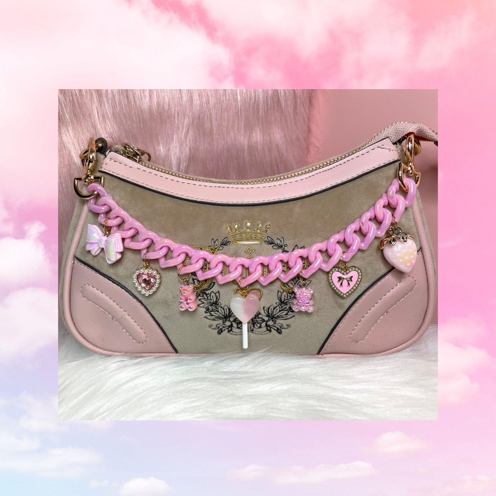 New Pink Iridescent Heart Link Charm Chain for Purse/Bag/Tote