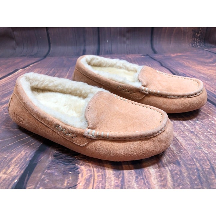 UGG Ansley 3312 Peach Suede SHEEPSKIN Lined Slippers Womens 7 / 38 (12a63)
