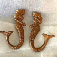 Cast Iron Mermaid Antique Bronze Accent Decorative Hooks set is 2