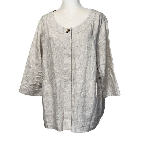 J. Jill Linen Metallic Beige 3/4 Sleeve Peplum Jacket Top