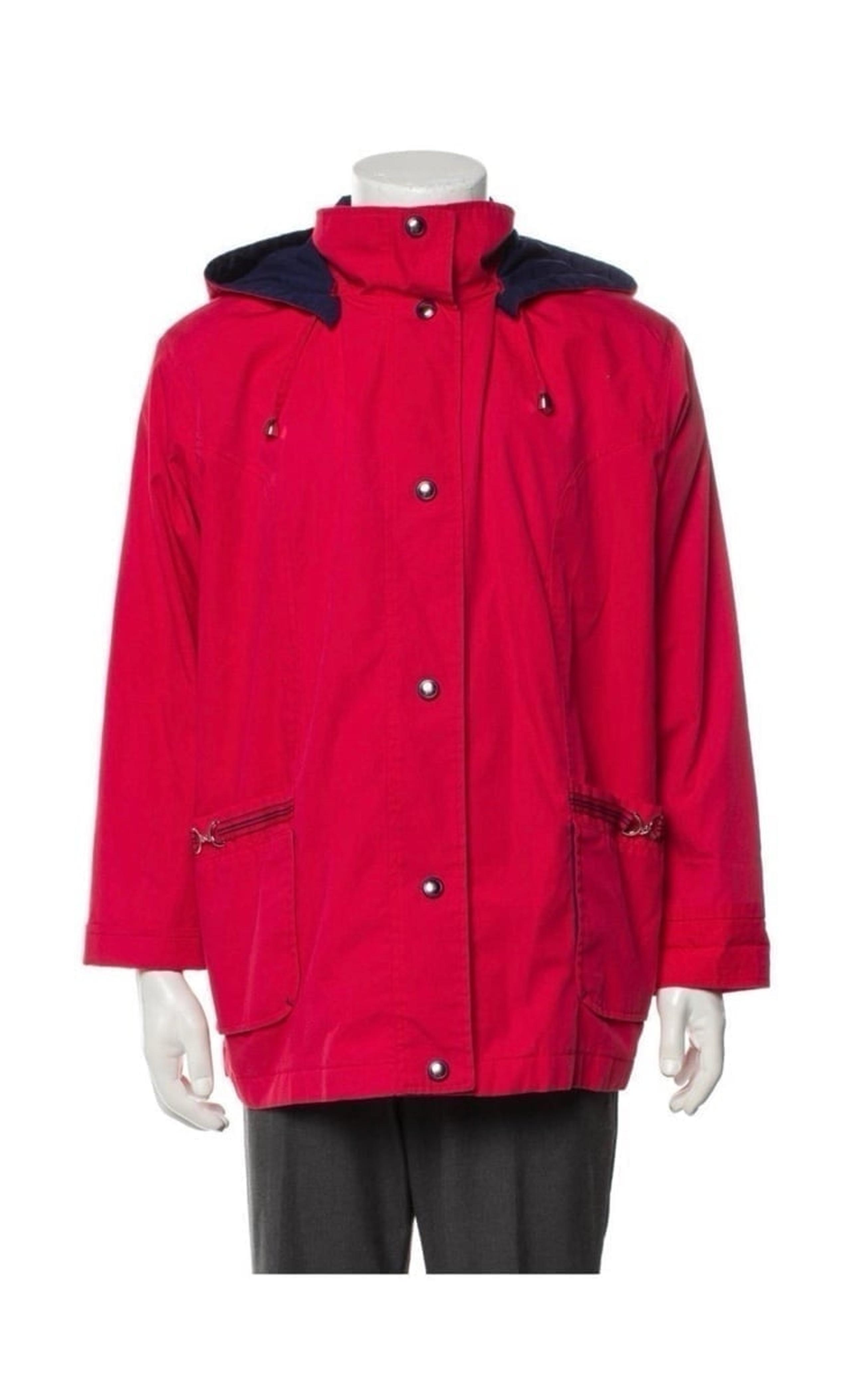 Mackintosh New England Hooded Raincoat Jacket Womens XL Red Hooded Vintage
