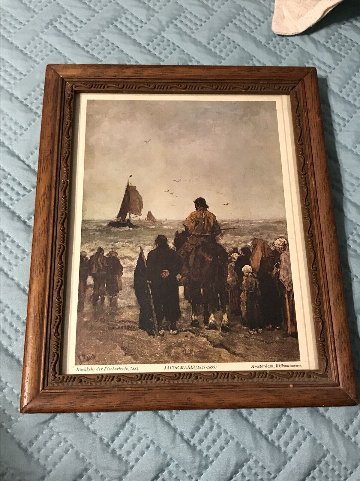 Antique Print Arrival of the Boats, Jacob Maris, 1884-1837 Wood Frame