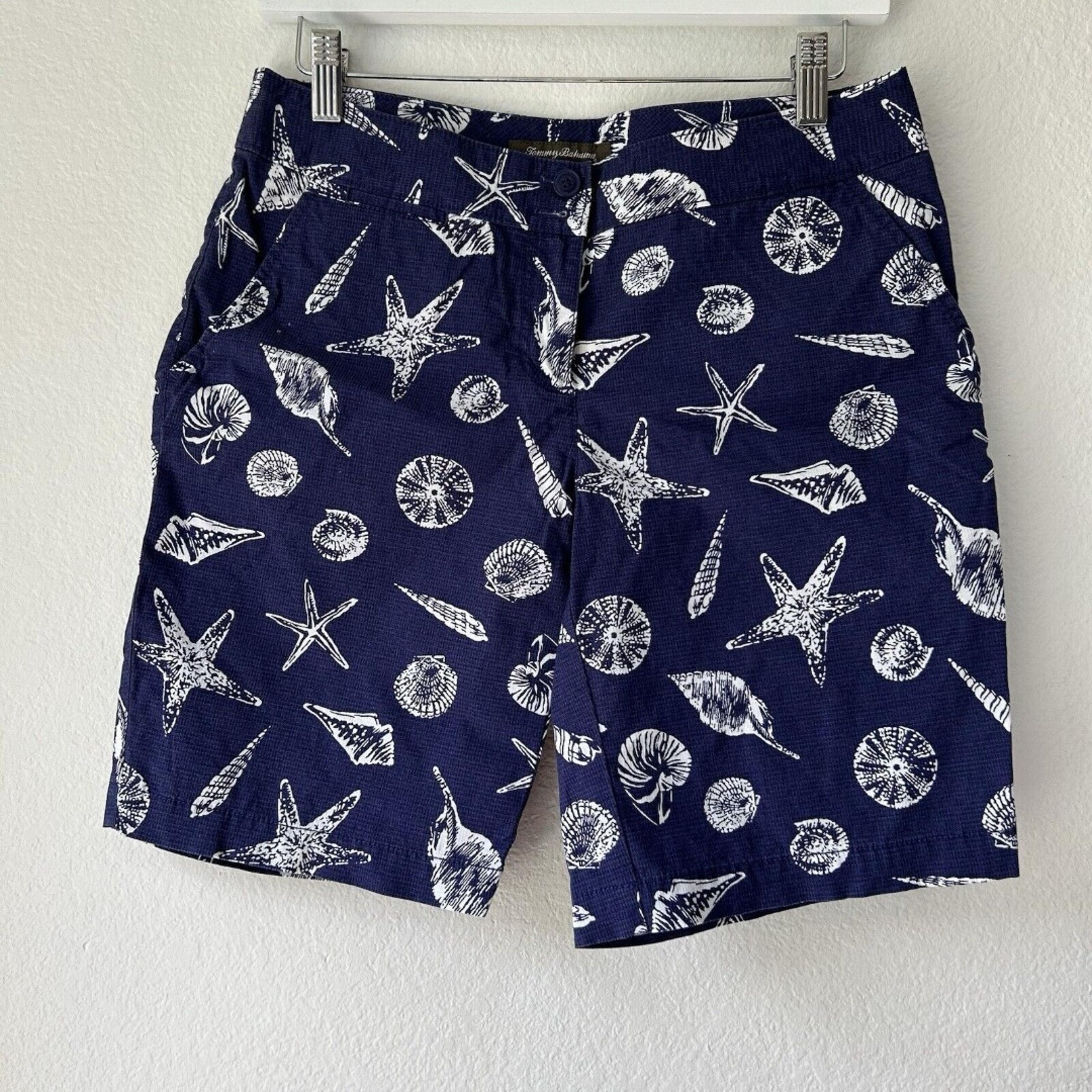 Tommy Bahama Shorts Women's 2 Blue Bermuda Seashell Coastal Beach Nautical
